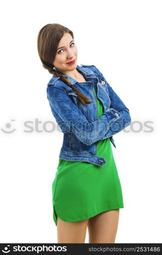 Beautiful woman smiling, isolated over a white background