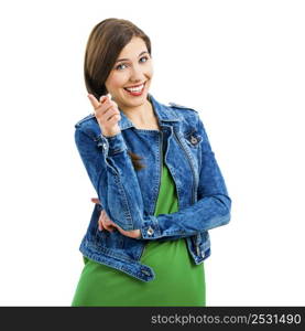 Beautiful woman smiling, isolated over a white background