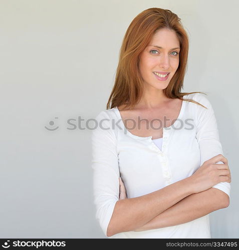 Beautiful woman standing on white background