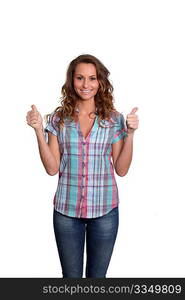 Beautiful woman standing on white background