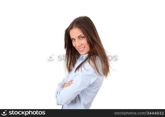 Beautiful woman standing on white background