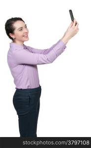 Beautiful woman taking a selfie with a cell phone