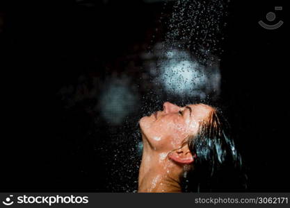 Beautiful Woman Taking a Shower after Spa Center Sauna.. Beautiful Woman Taking a Shower