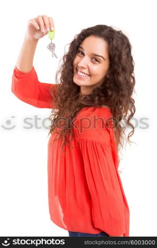 Beautiful woman very happy after buying a new house