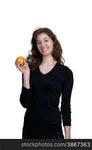Beautiful woman with a fresh and juicy orange. Orange SS
