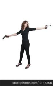 Beautiful woman with a loaded handgun pistol