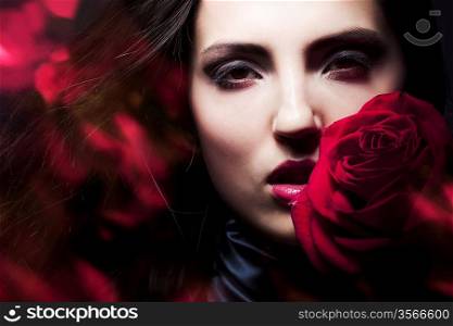 beautiful woman with big red rose