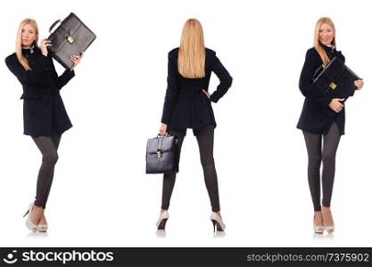 Beautiful woman with briefcase isolated on white