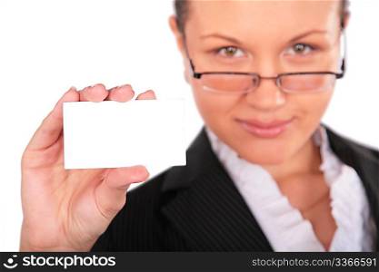 beautiful woman with card for text