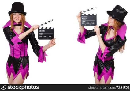 Beautiful woman with clapper board 