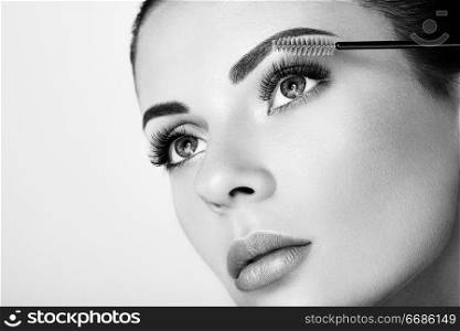 Beautiful Woman with Extreme Long False Eyelashes. Eyelash Extensions. Makeup, Cosmetics. Beauty, Skincare