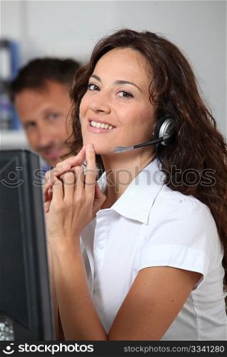Beautiful woman with headset on