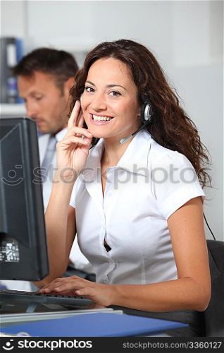 Beautiful woman with headset on