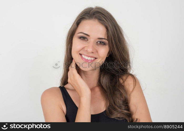 Beautiful woman with healthy body on white background