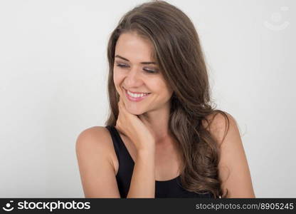 Beautiful woman with healthy body on white background