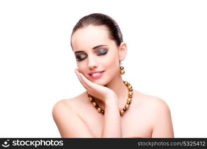 Beautiful woman with jewellery isolated on white