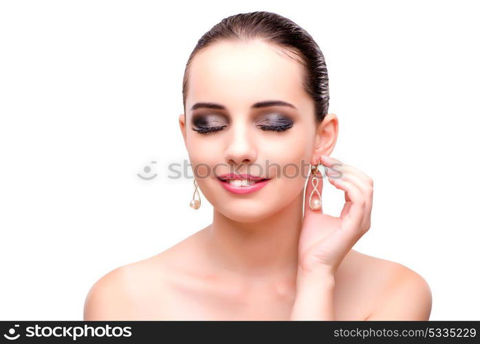 Beautiful woman with jewellery isolated on white