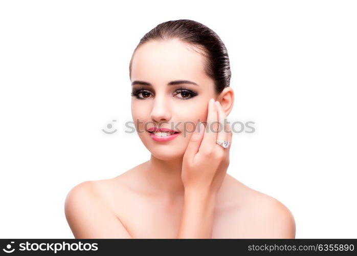 Beautiful woman with jewellery isolated on white