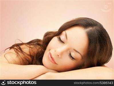 beautiful woman with long eyelashes in spa