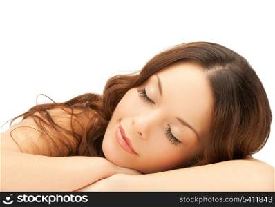 beautiful woman with long eyelashes in spa