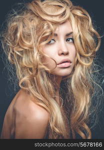 Beautiful woman with magnificent blond hair. Hair Extension, Permed Hair