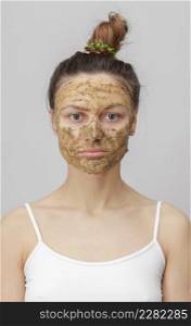 Beautiful woman with natural face mask clean skin rejuvenation isolated on white background. skin care. ecological mask. Beautiful woman with natural face mask clean skin rejuvenation isolated on white background. skin care. ecological mask.