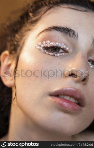 beautiful woman with pearls make up 12