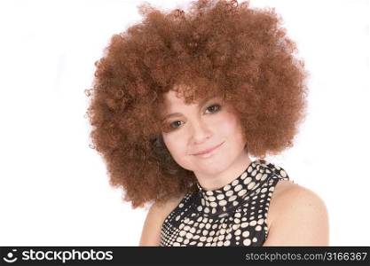 Beautiful woman with red curly afro wig