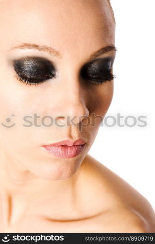 beautiful woman with smokey eyes makeup isolated
