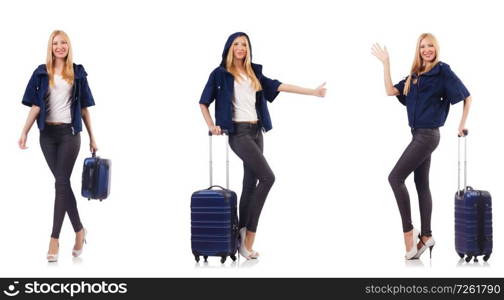 Beautiful woman with suitcase in vacation concept 