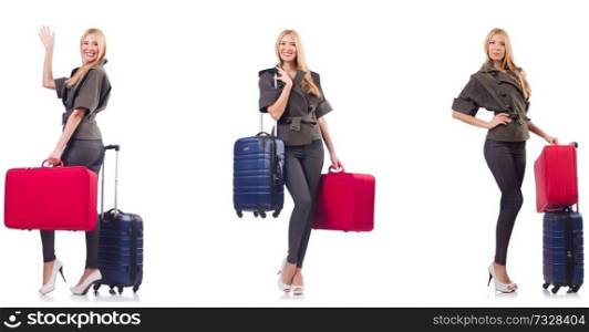 Beautiful woman with suitcase in vacation concept 