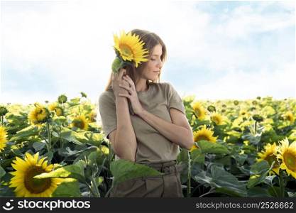 beautiful woman with sunflower
