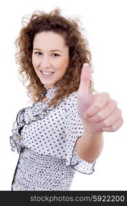 Beautiful woman with thumb up in white background