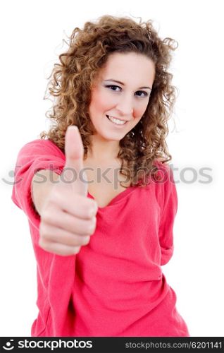 Beautiful woman with thumb up in white background