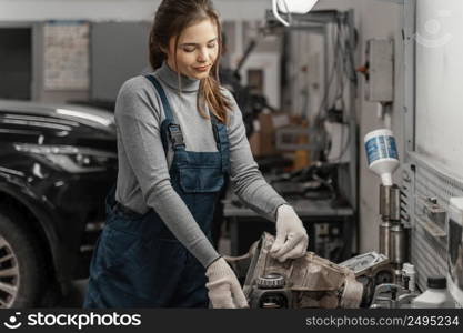beautiful woman working car service