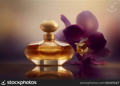 Beautiful women&rsquo;s perfume bottle with orchids. Neural network AI generated art. Beautiful women&rsquo;s perfume bottle with orchids. Neural network generated art