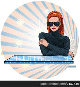 Beautiful women wearing clothes sunglasses fashion Hairstyle glamour Illustration vector On pop art comic style Abstract background