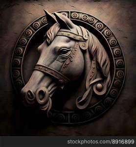 Beautiful Wood carving of a horse head - Generative ai