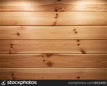 Beautiful wooden background - natural spruce planks with two backlights illuminated from above as a texture (high details).