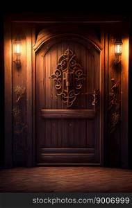 Beautiful Wooden Door. Generative AI
