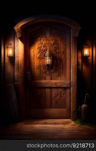 Beautiful Wooden Door. Generative AI 