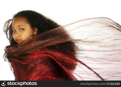 Beautiful young African American seven year old portrait.