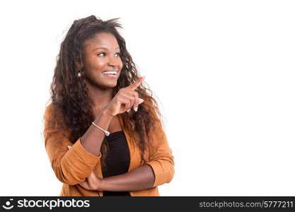 Beautiful young african woman posing isolated over white