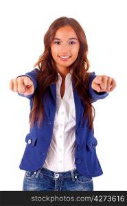 Beautiful young asian business woman expressing positivity