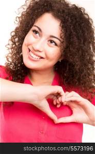Beautiful young asian woman making a shape of a heart with her hands