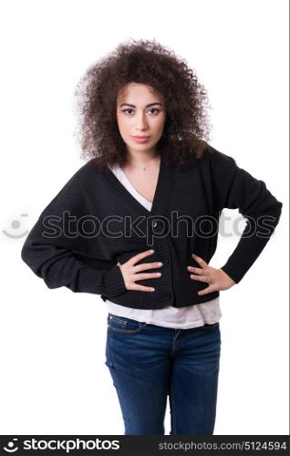 Beautiful young asian woman posing isolated over white background