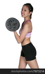 Beautiful young Asian woman using weights during a workout