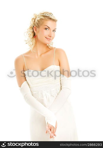 Beautiful young bride isolated on white background