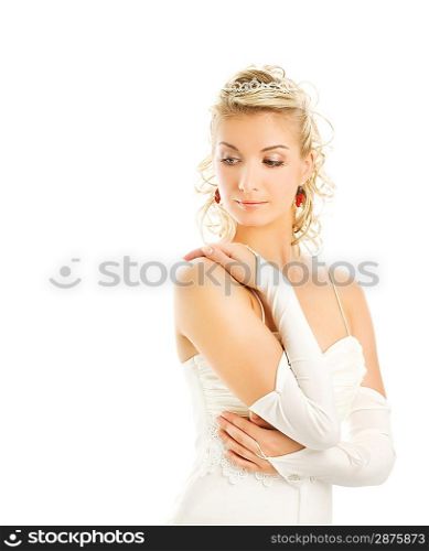 Beautiful young bride isolated on white background