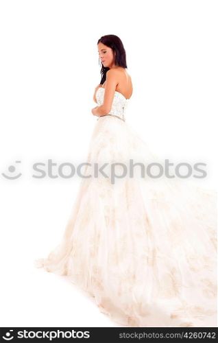 Beautiful young bride, posing over white background